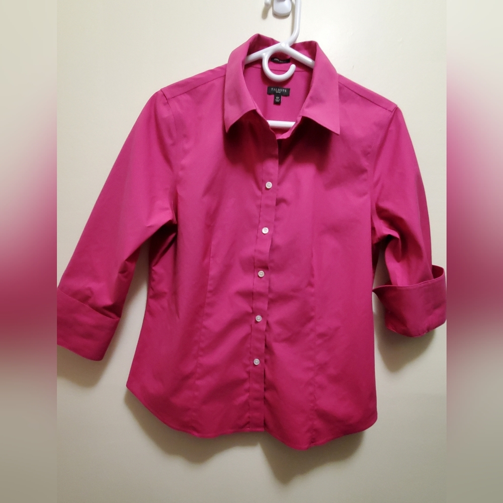 Talbots hot pink/fuchsia button down 3/4 sleeve blouse